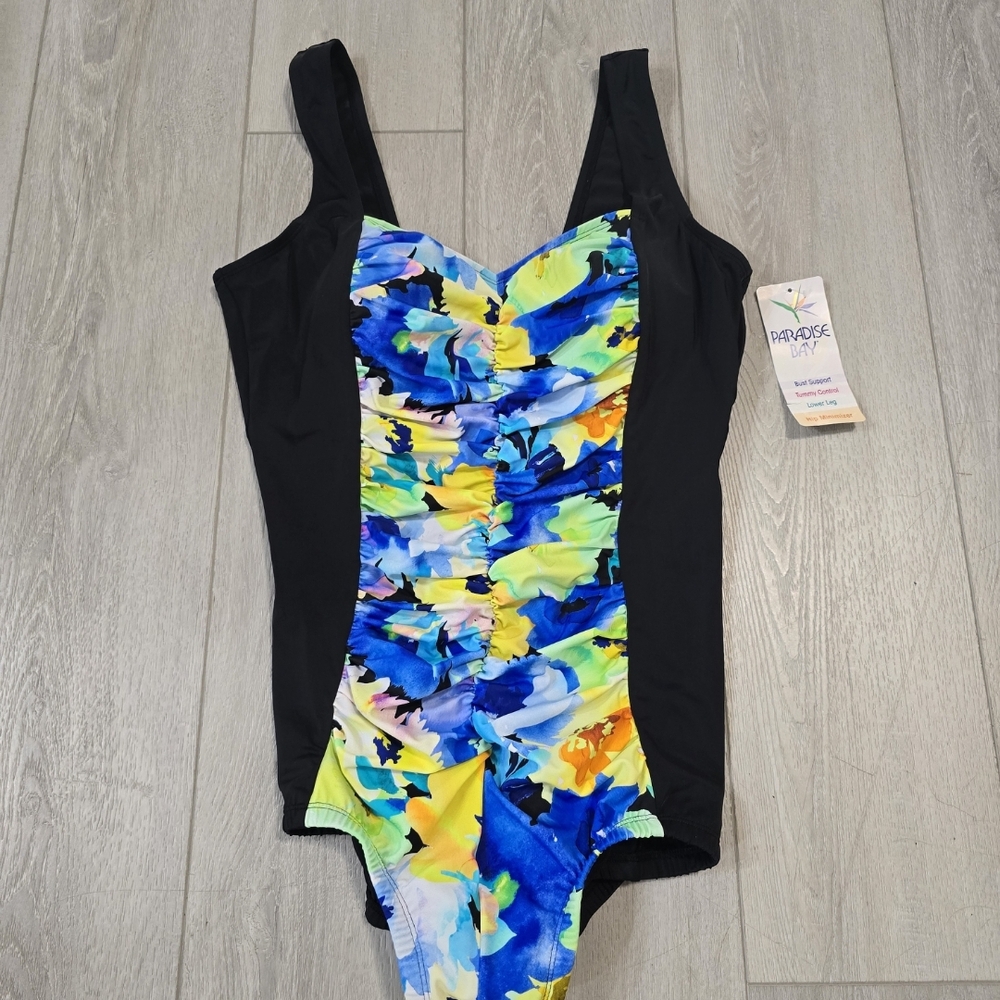 Women's Black and Multicolor One Piece Swimsuit